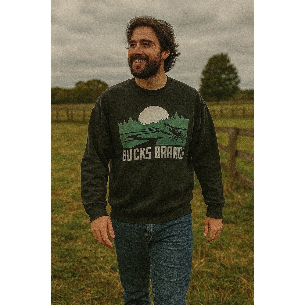 Bucks Branch Men's 2X Black Green‎ Long Sleeve Crewneck Fish Crayfish Sweatshirt